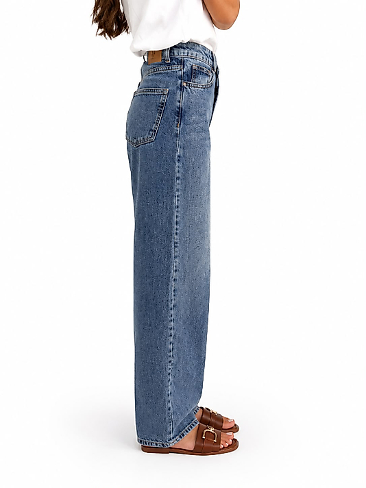 Kadın Yüksek Bel Mavi Baggy Jean Pantolon