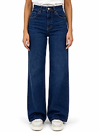 Kadın Yüksek Bel Koyu Mavi Wide Leg Jean Pantolon
