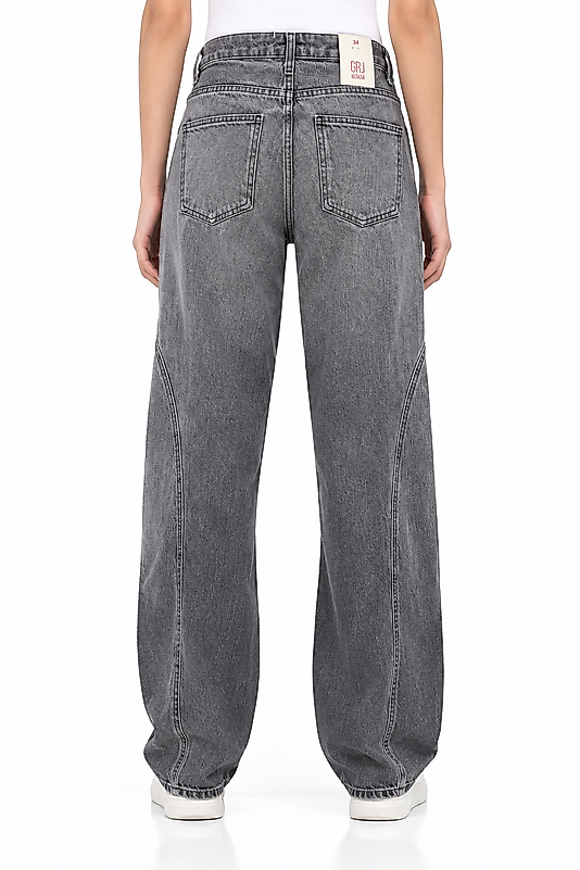 Gri Yüksek Bel Bol Paça Jean Kadın Kot Pantolon | Modern ve Rahat Wide Leg Jean