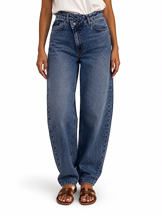 Kadın Yüksek Bel Mavi Baggy Jean Pantolon